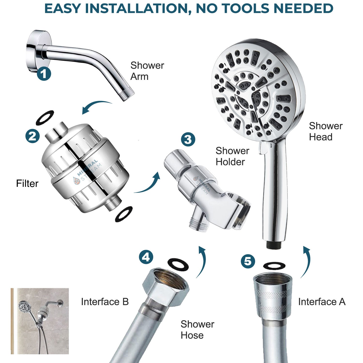 Kit completo de alcachofa de ducha Luxe de 10 modos