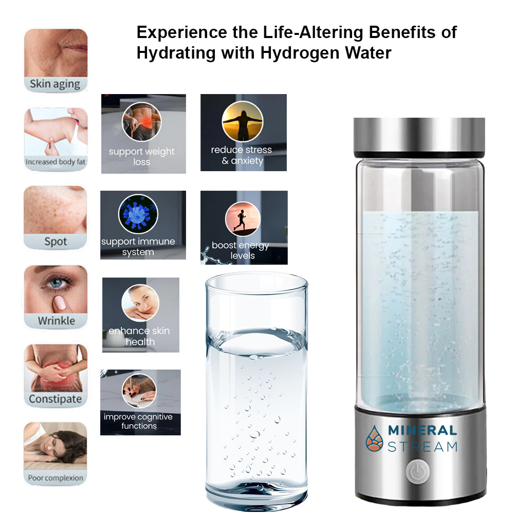Original Hydrogen Water Bottle generating hydrogen-rich water during electrolysis cycle
