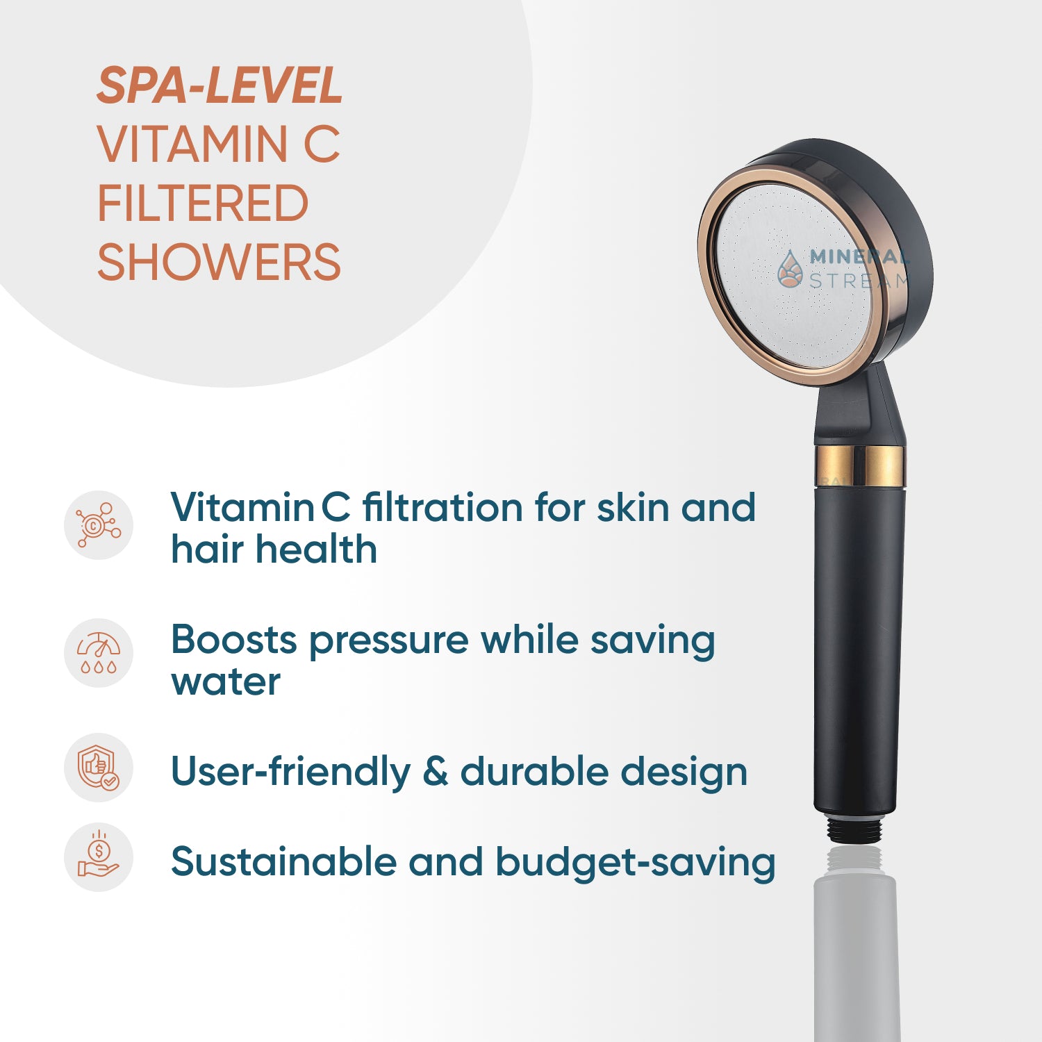 Alcachofa de ducha MineralStream BLACK con filtración de Vitamina C