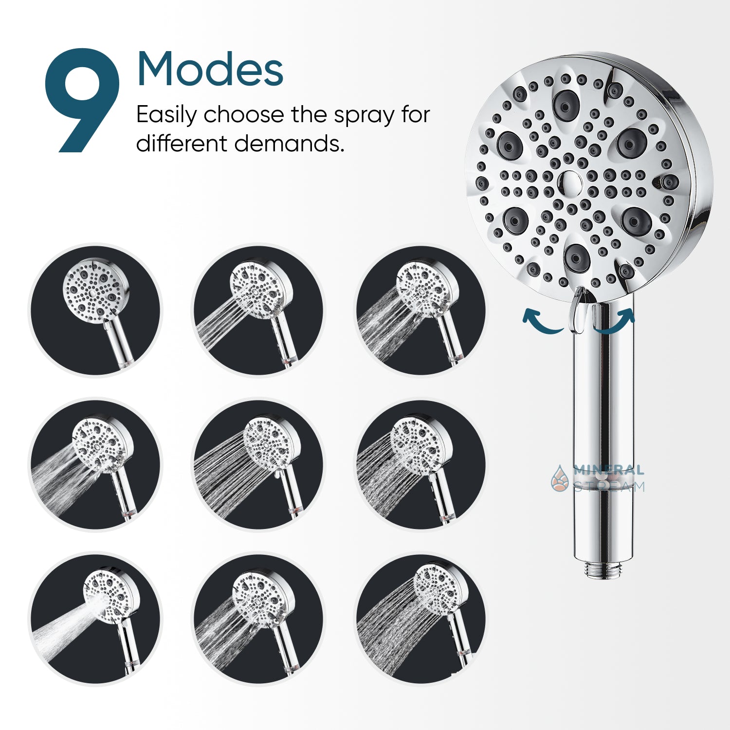 Couche de douche haute pression à 9 mode Mineralstream Luxe 9 Mode (filtré)